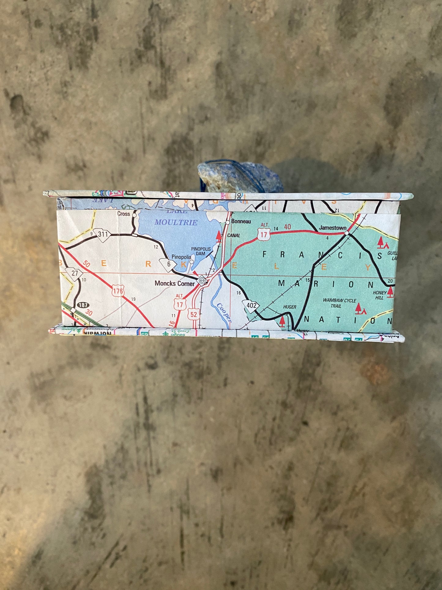 Map Covered Box with Rock Handle