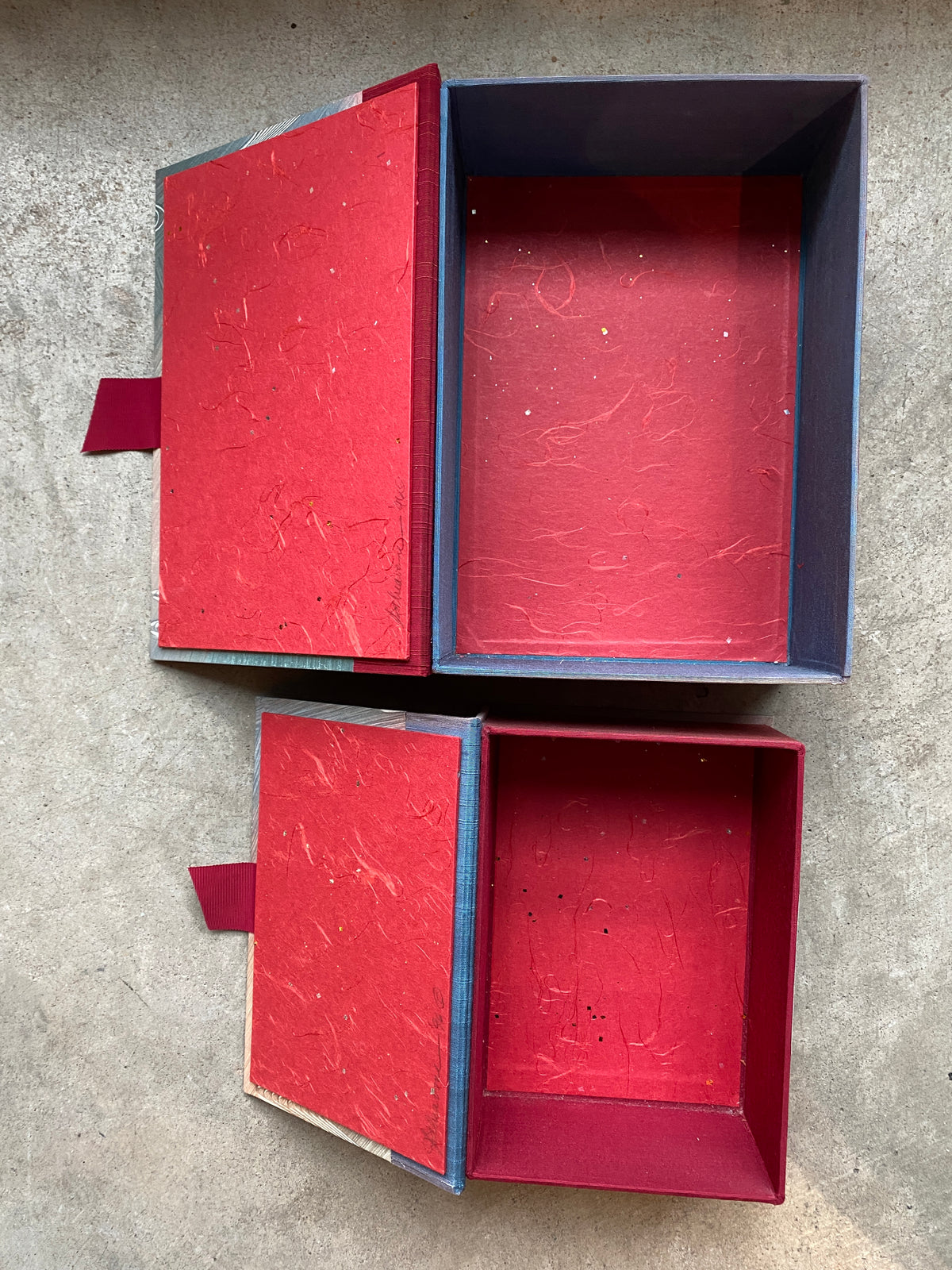 Handmade Earthtone Paste-Paper and Fabric Boxes (set/2)