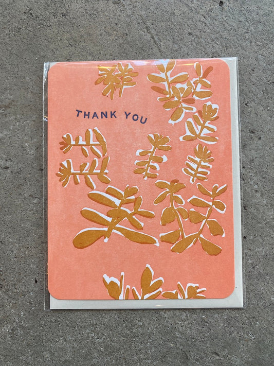 Thank You (Foliage on Coral Background)