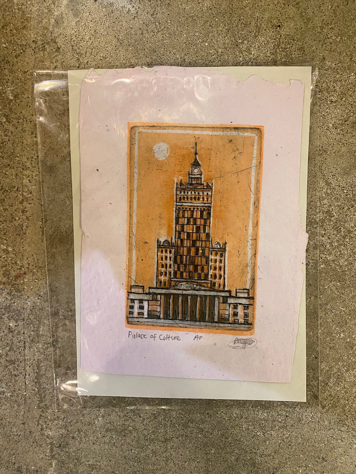 Orange Palace of Culture Mini Print on Handmade Paper