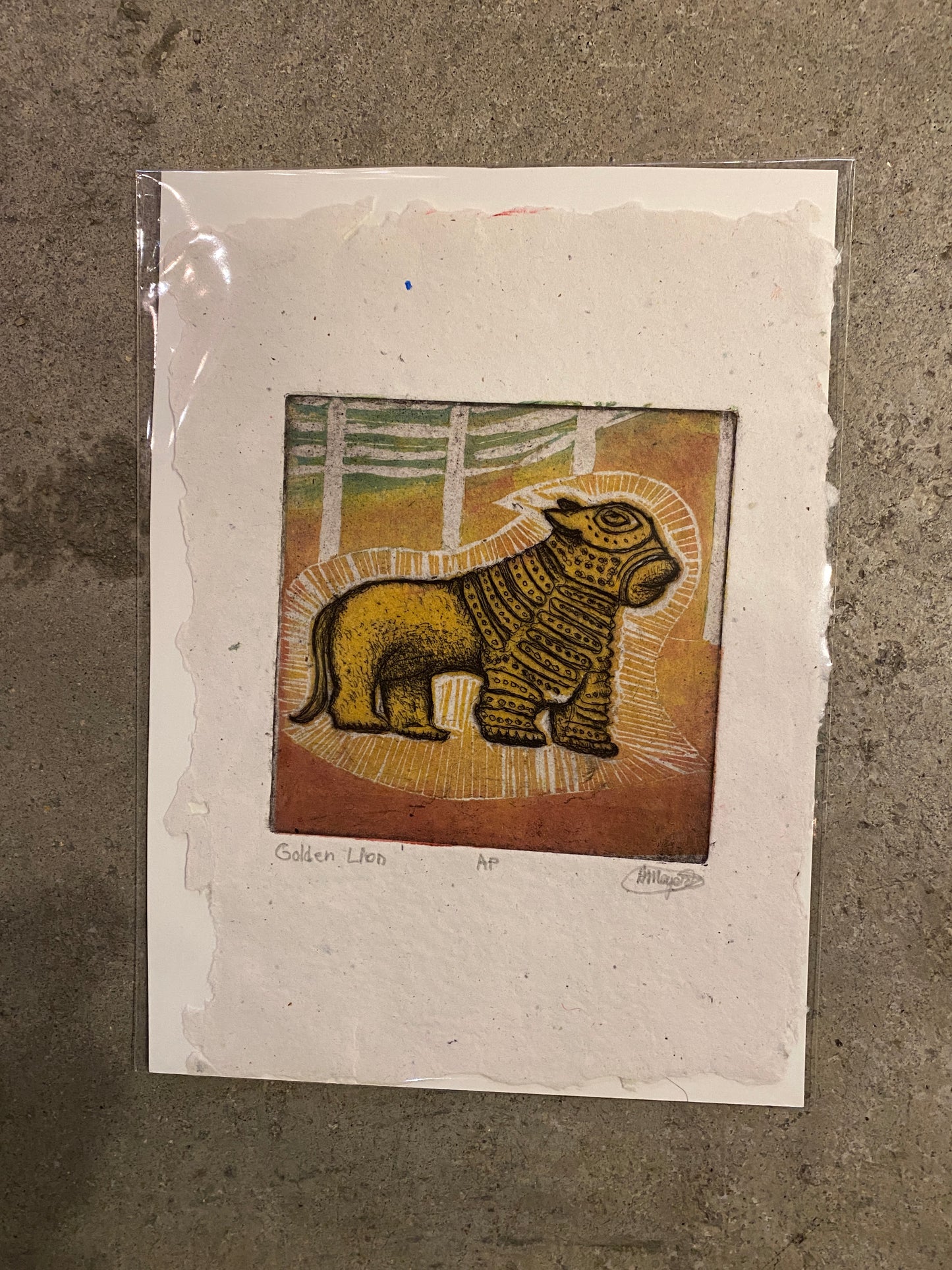 Golden Lion on Handmade Paper
