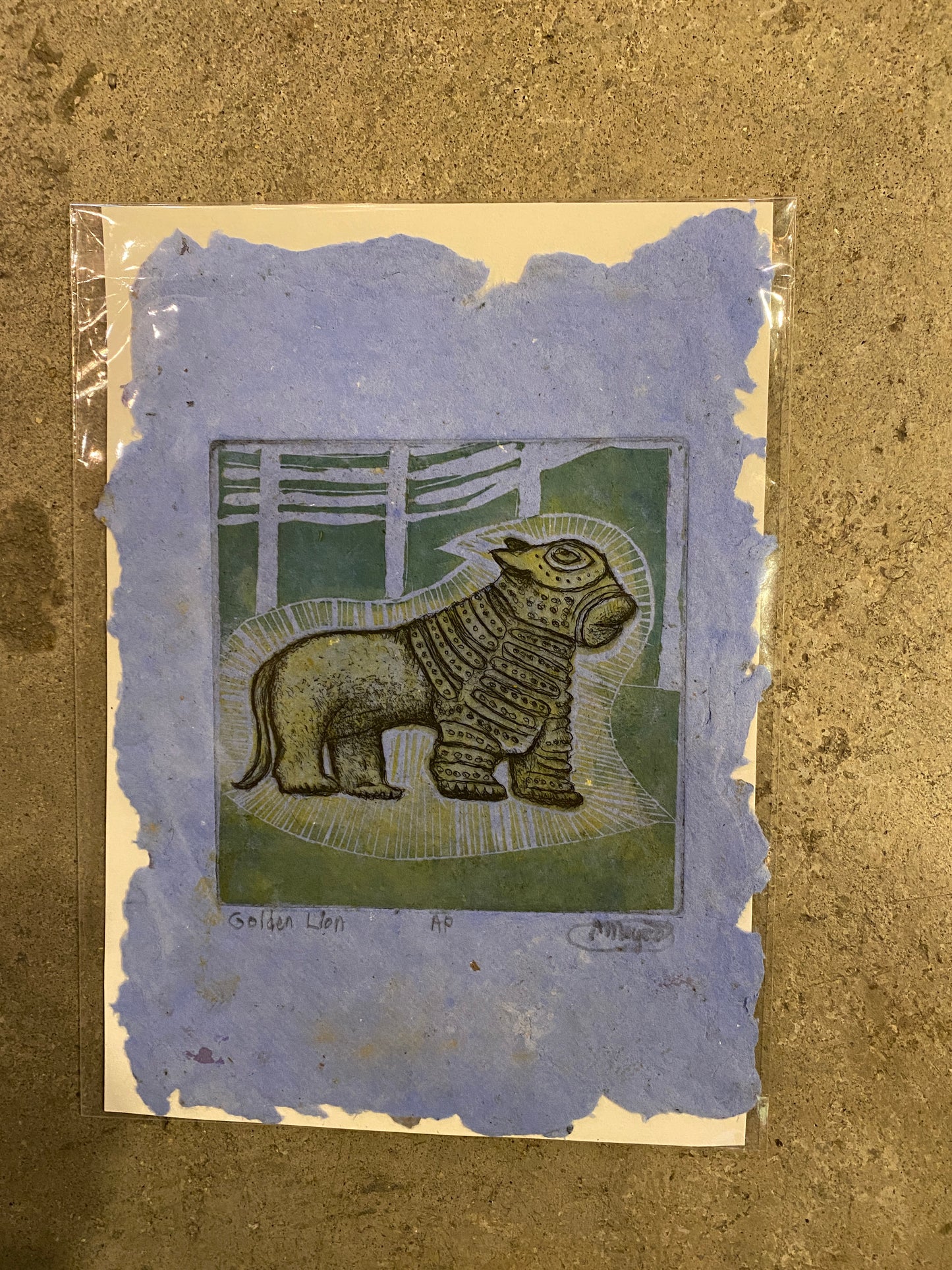 Golden Lion on Handmade Paper