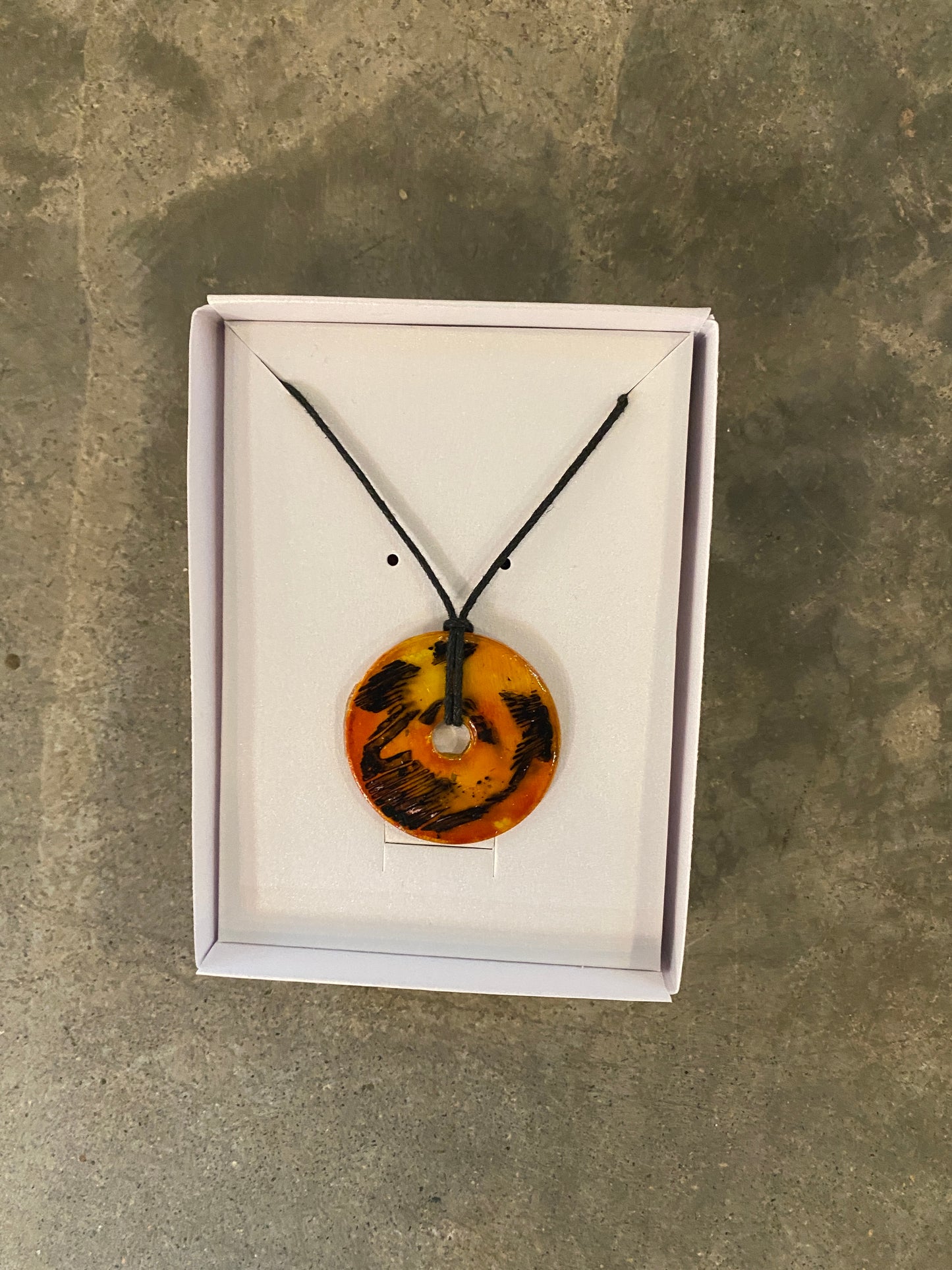 Wood Block Print on Metal Washer Pendant