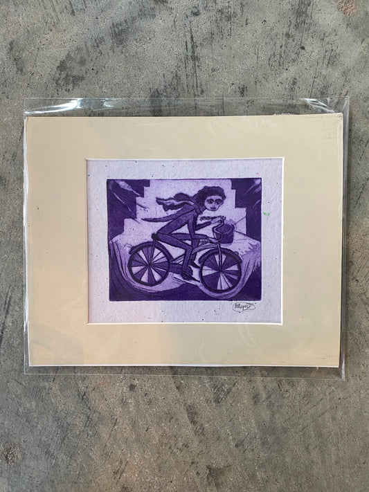 Purple Cyclist with Scarf (with Mat Board)