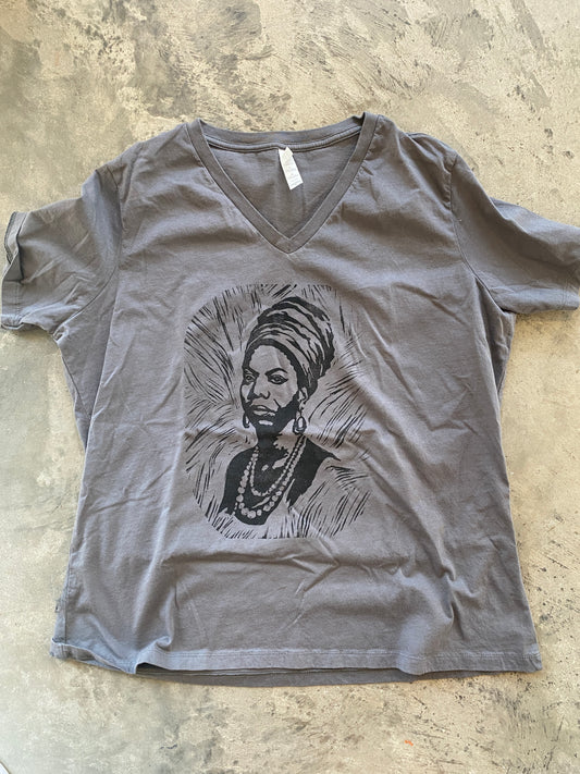 Nina Simone with Head Wrap Short Sleeve V Neck (Assorted Colors)