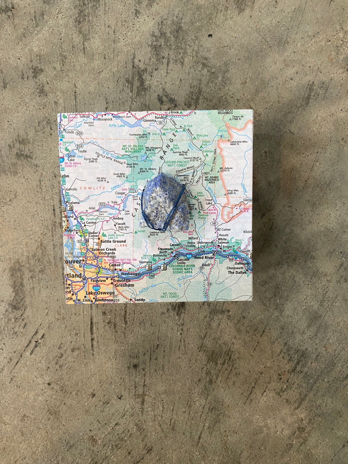 Map Covered Box with Rock Handle