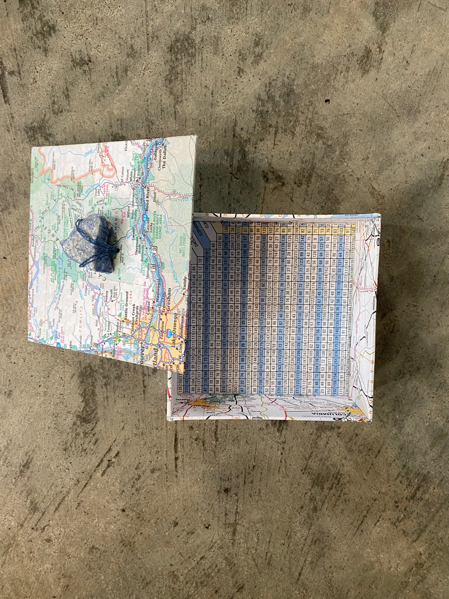 Map Covered Box with Rock Handle