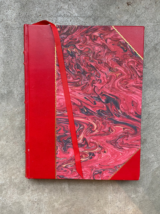 Red Leather and Marble Paper Journal