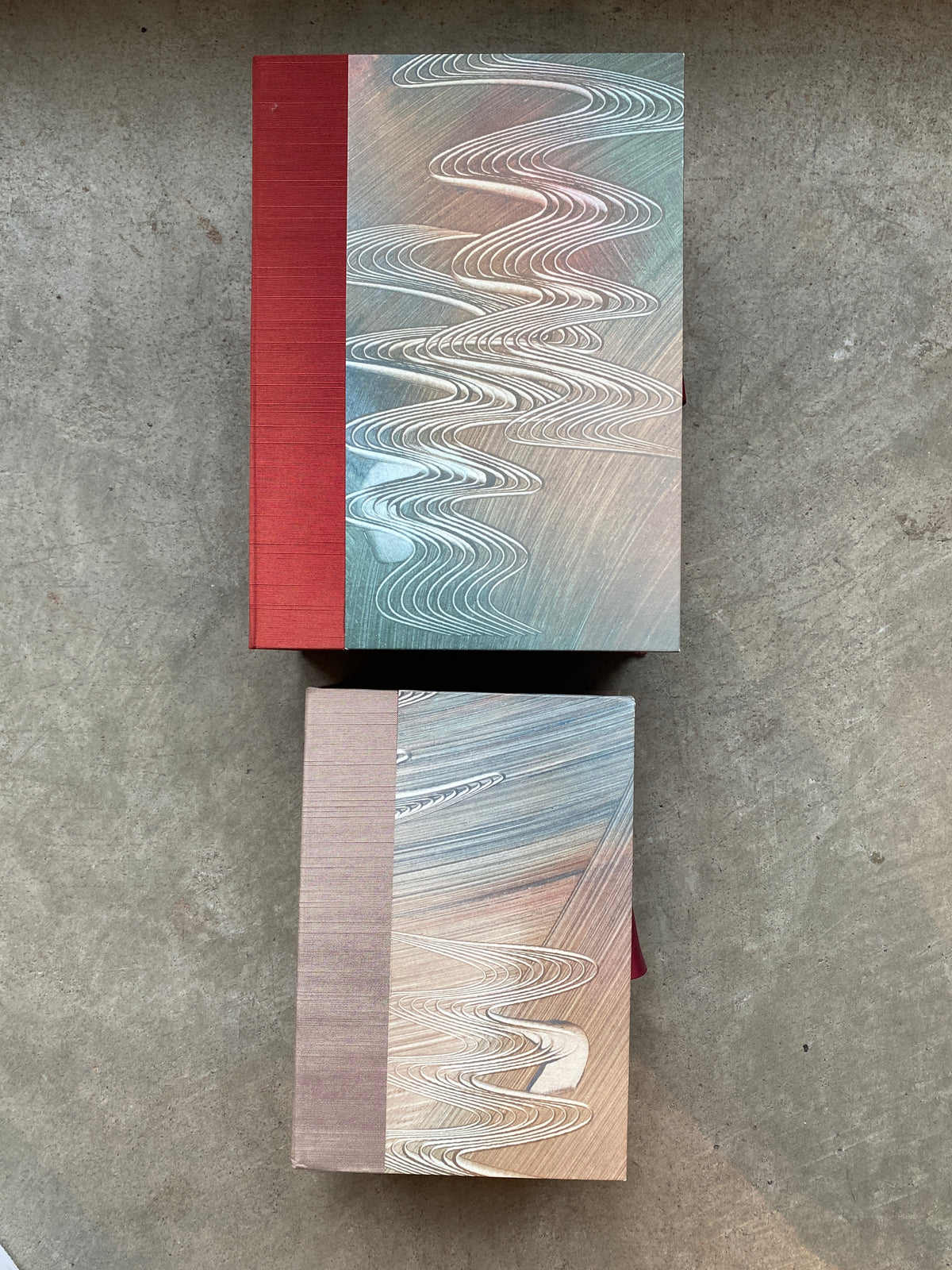 Handmade Earthtone Paste-Paper and Fabric Boxes (set/2)