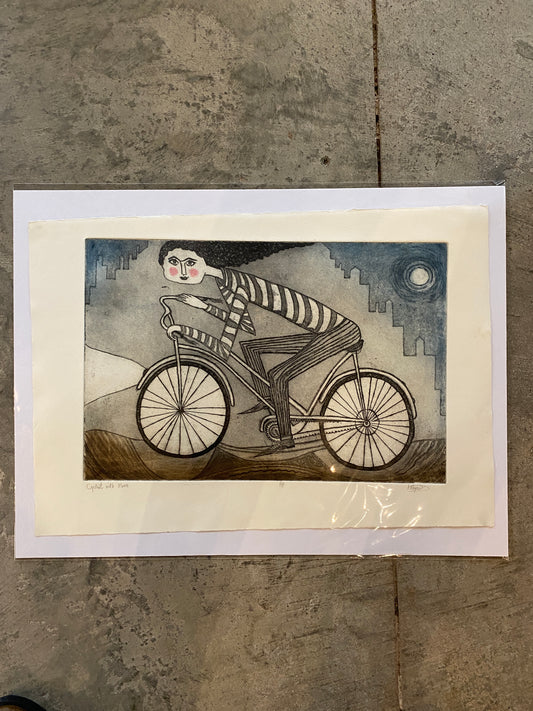 Cyclist with Moon, Black and White