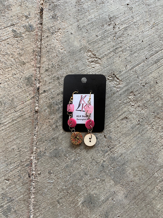 HW-189 Bursts and Squares in Pink Earrings