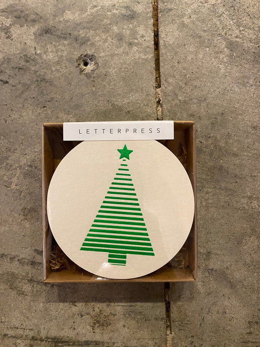 Power Up Green Holiday Tree Coaster set of 10