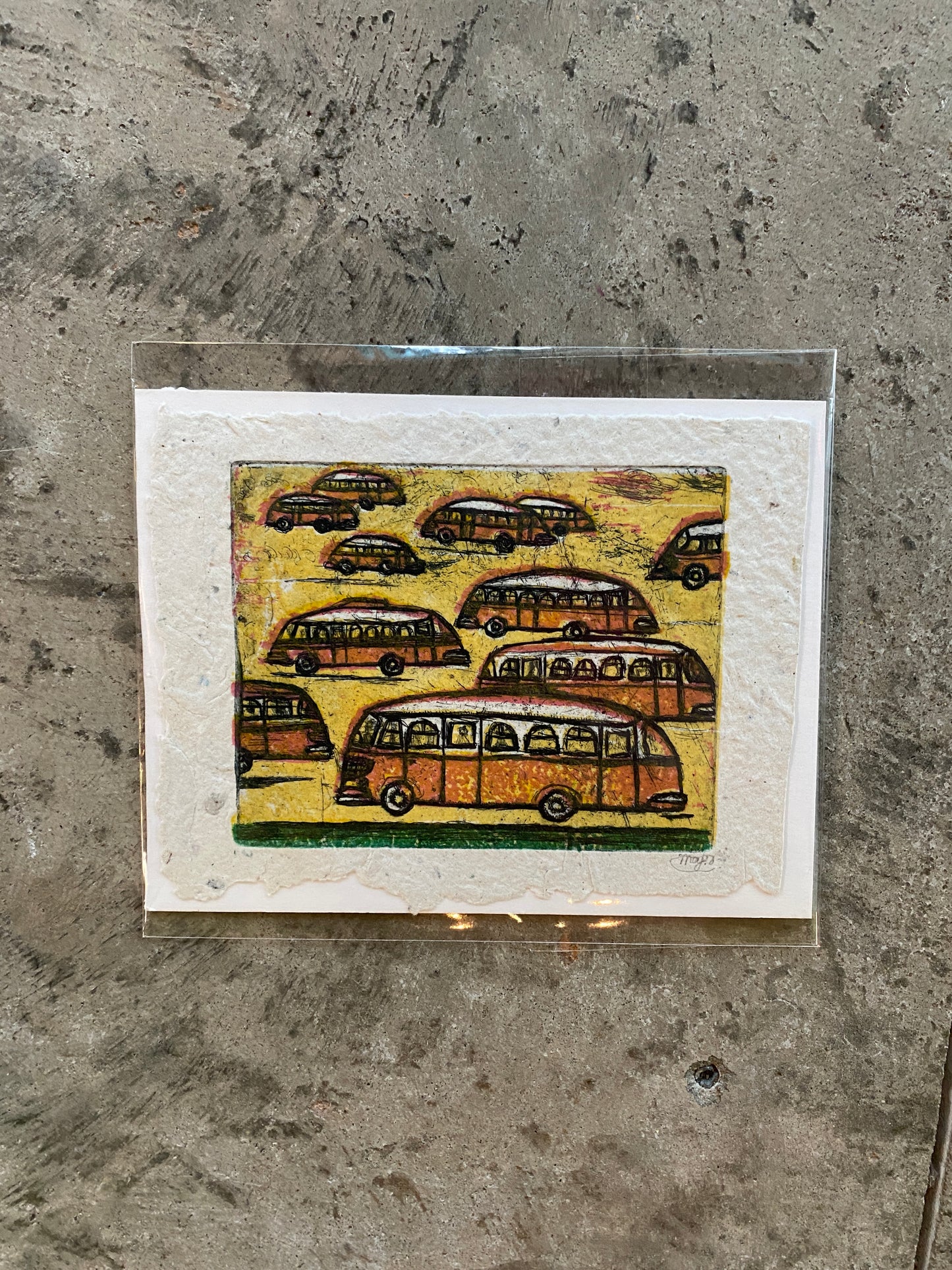 Red Busses Yellow Background