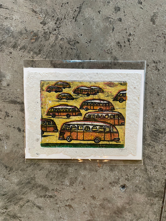 Red Busses Yellow Background