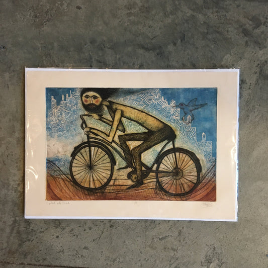 Cyclist with Bird