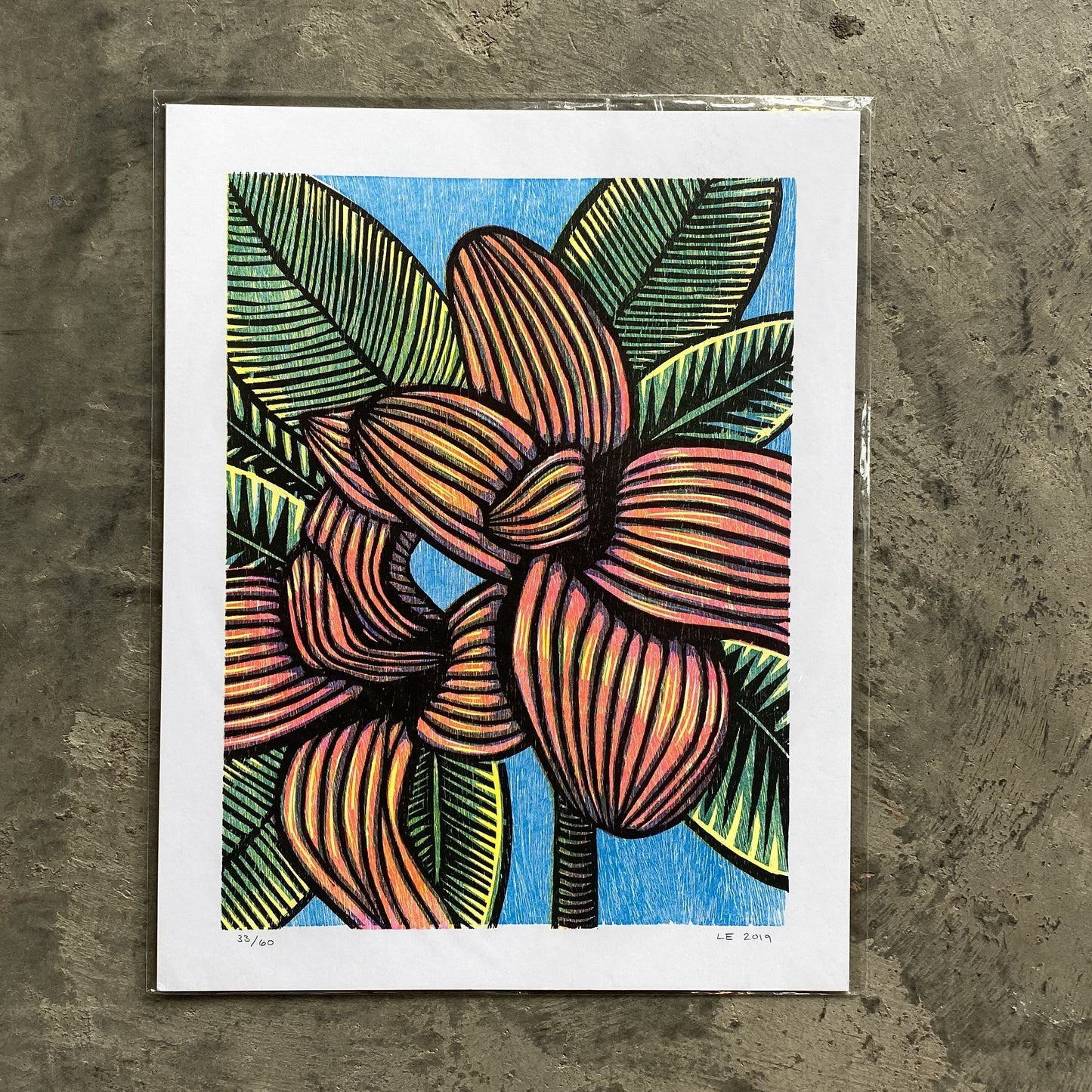 Tropical Woodcut Print